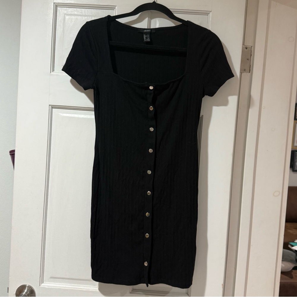 Forever 21 Black Button-Front Ribbed Knit Dress - Picture 8 of 8
